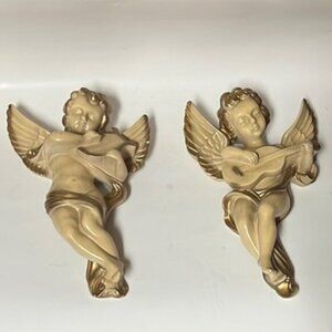 Vintage Chalkware Cherub Angel Wall Plaques Wedding Decor